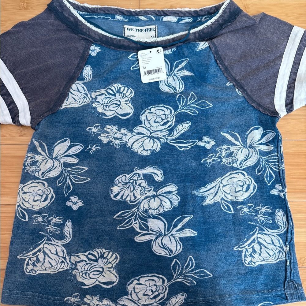 NWT Free People Wish you were here floral print raglan t shirt
